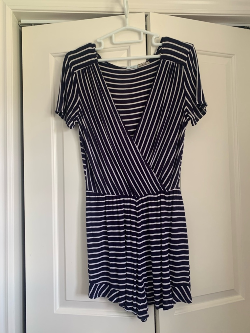 Kimchi Blue Navy and White Striped Wrap Romper